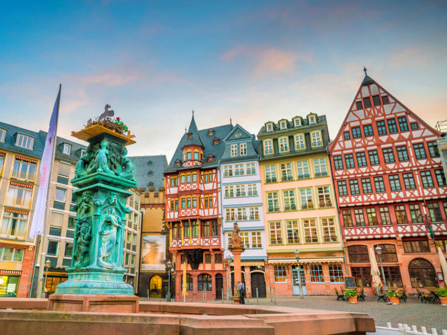 colourful buildings on Romerberg square Frankfurt Germany