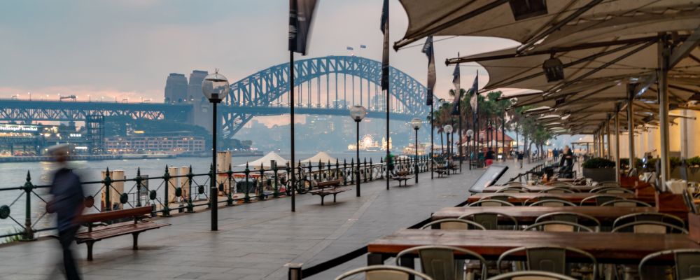 View of the Sydney Harbour Bridge from a restuarant