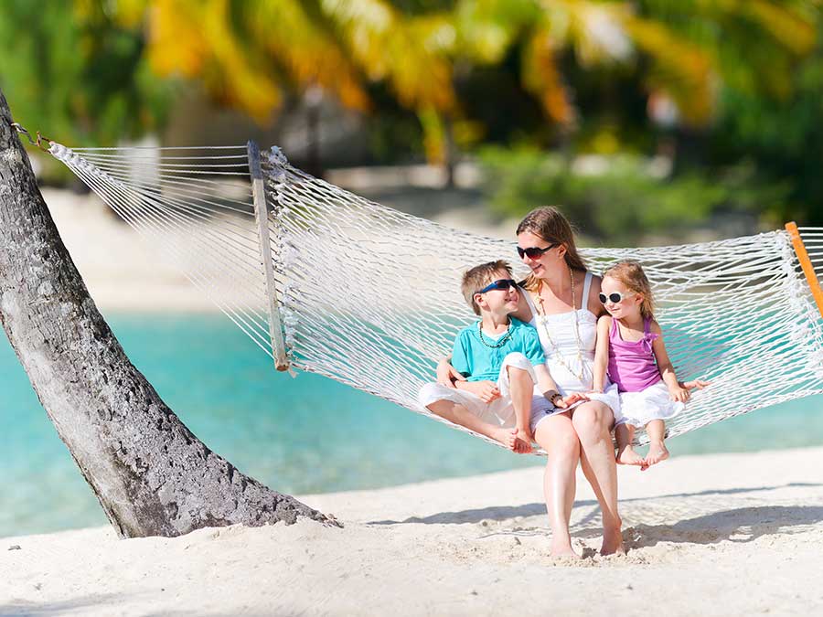 Family on a hammock in Fiji