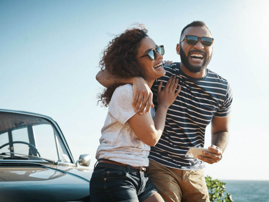 Happy couple travelling