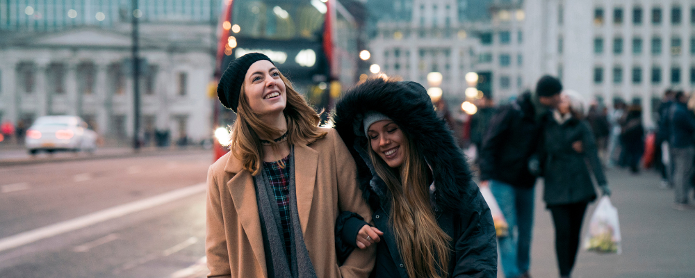 Friends walking in London